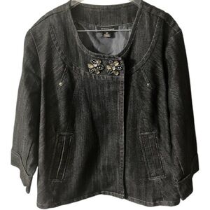 NWOT Ashley Stewart Double Breasted Jean Jacket, Denim,Plus Sz 16W, Embellished
